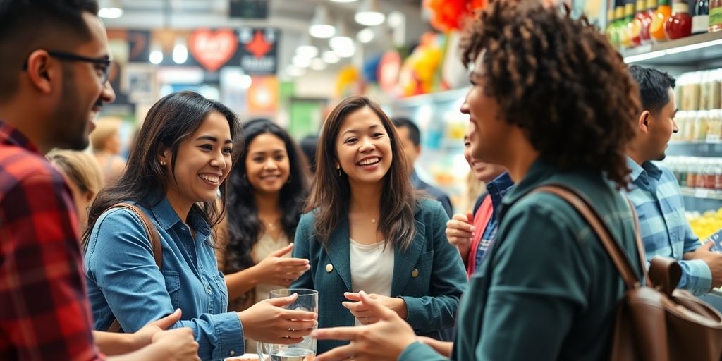 Diverse customers enjoying shopping in a lively store.