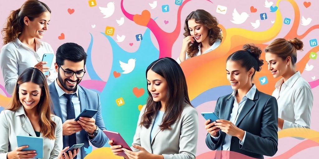 Diverse professionals engaging on social media platforms.