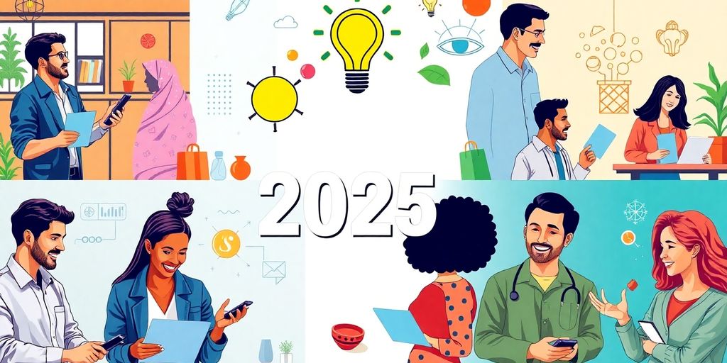 Collage of entrepreneurs with diverse business ideas for 2025.